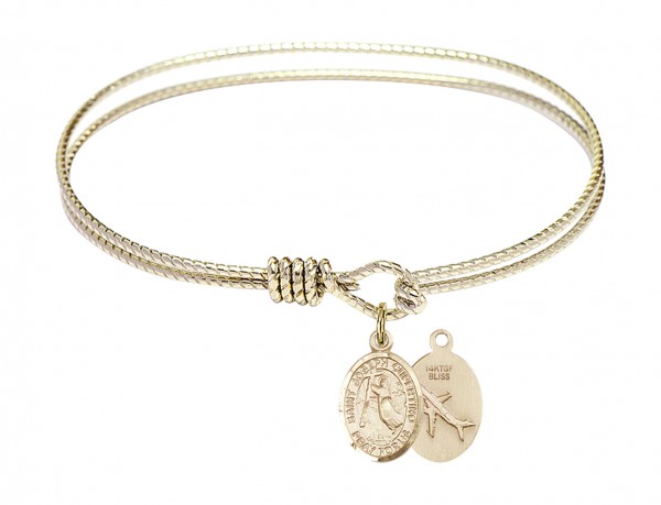 Cable Bangle Bracelet with a Saint Joseph of Cupertino Charm - Gold