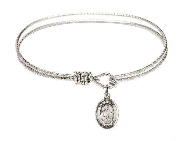 Cable Bangle Bracelet with a Saint Jude Thaddeus Charm - Silver