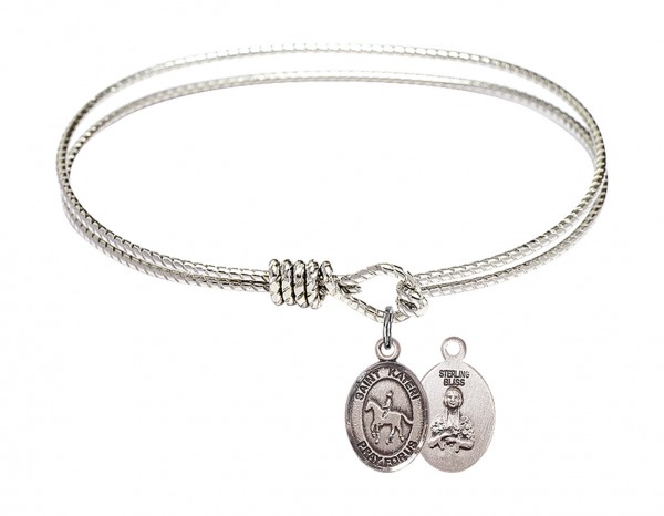 Cable Bangle Bracelet with a Saint Kateri Equestrian Charm - Silver