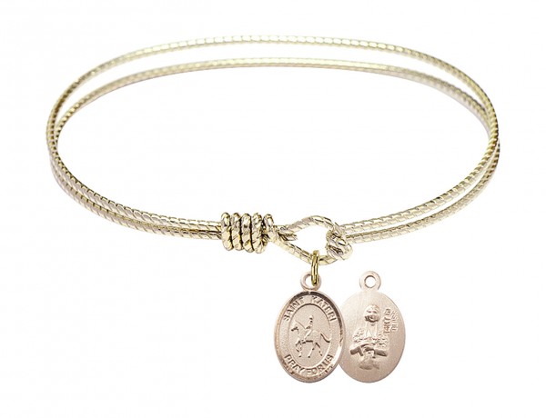 Cable Bangle Bracelet with a Saint Kateri Equestrian Charm - Gold