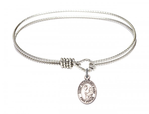 Cable Bangle Bracelet with a Saint Margaret Mary Alacoque Charm - Silver