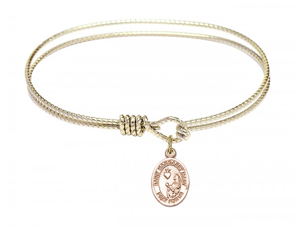 Cable Bangle Bracelet with a Saint Margaret Mary Alacoque Charm - Gold