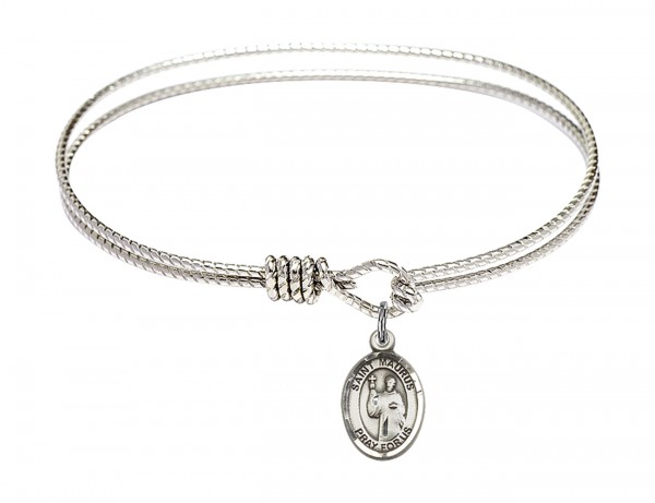 Cable Bangle Bracelet with a Saint Maurus Charm - Silver