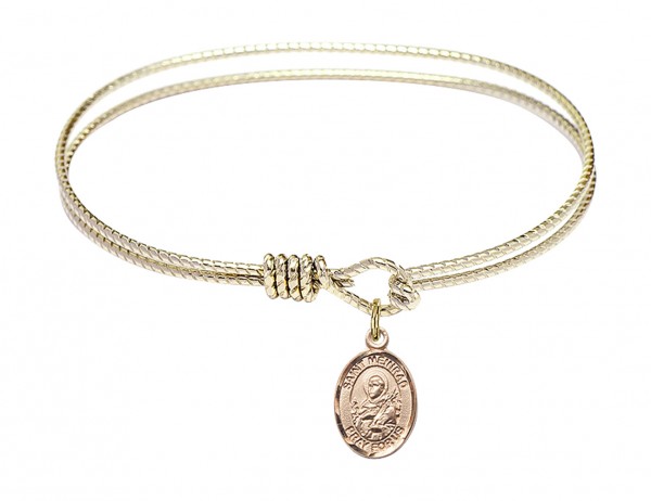 Cable Bangle Bracelet with a Saint Meinrad of Einsiedeln Charm - Gold