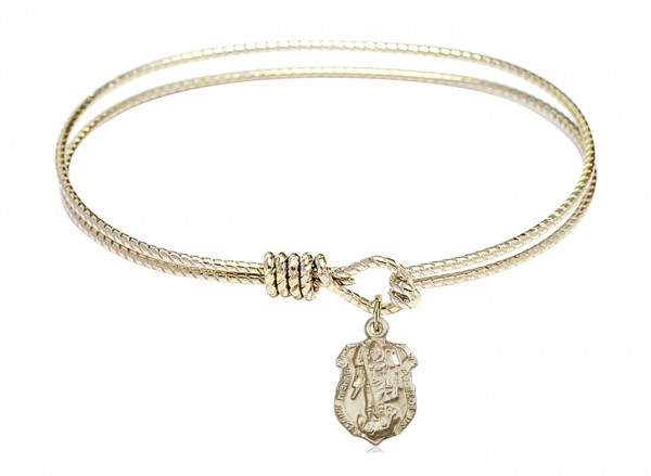 Cable Bangle Bracelet Saint Michael Shield Charm - Gold