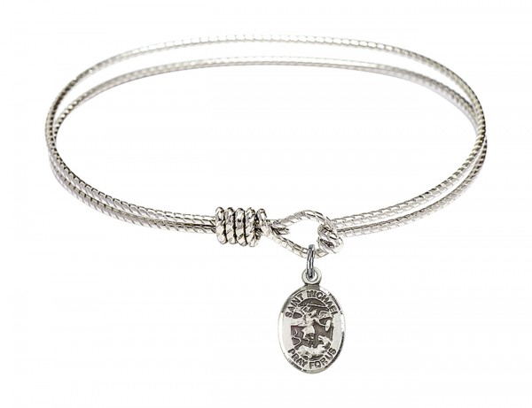Cable Bangle Bracelet with a Saint Michael the Archangel Charm - Silver