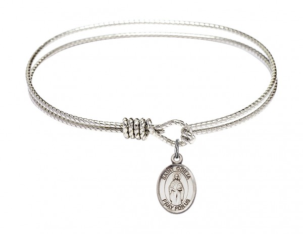Cable Bangle Bracelet with a Saint Odilia Charm - Silver