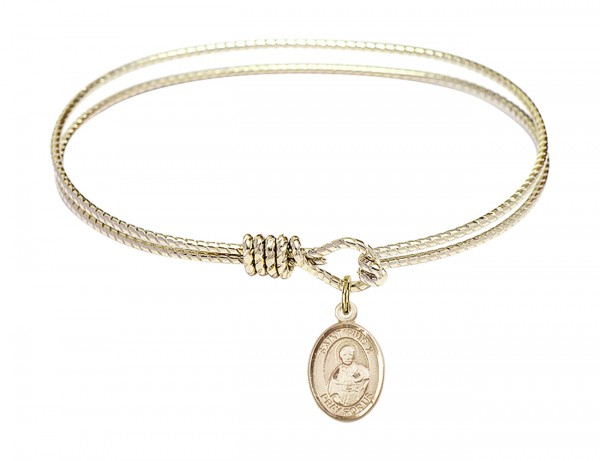 Cable Bangle Bracelet with a Saint Pius X Charm - Gold