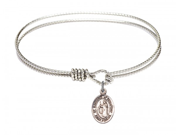 Cable Bangle Bracelet with a Saint Raymond of Penafort Charm - Silver