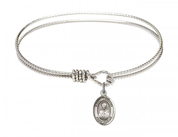 Cable Bangle Bracelet with a Saint Timothy Charm - Silver