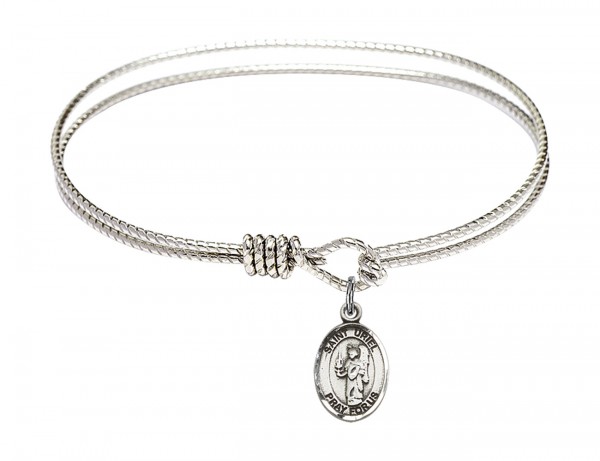 Cable Bangle Bracelet with a Saint Uriel the Archangel Charm - Silver