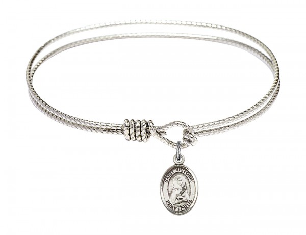 Cable Bangle Bracelet with a Saint Victoria Charm - Silver
