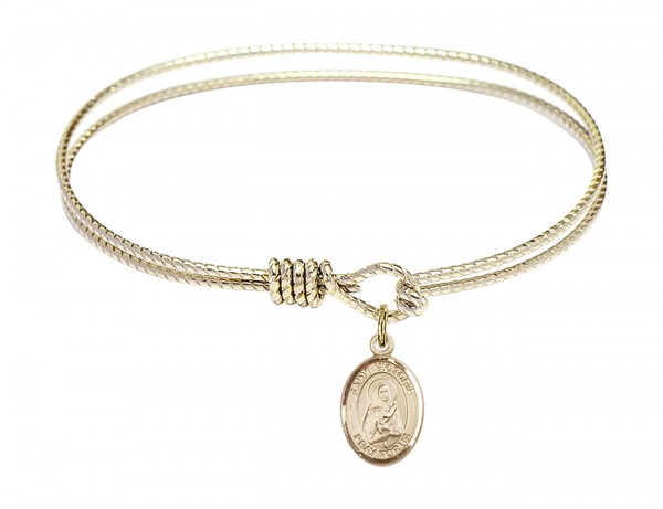 Cable Bangle Bracelet with a Saint Victoria Charm - Gold