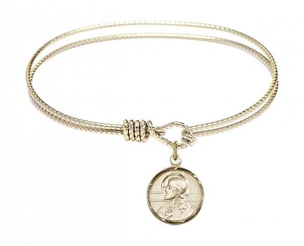 Cable Bangle Bracelet with a Scapular Charm - Gold