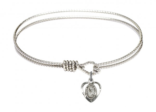 Cable Bangle Bracelet with a Scapular Charm - Silver