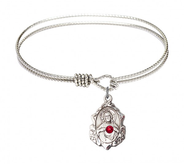Cable Bangle Bracelet with a Scapular Charm - Red | Silver