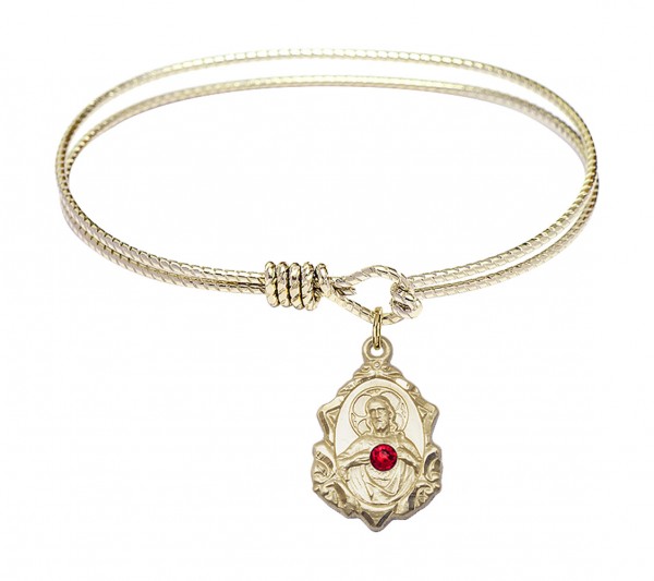 Cable Bangle Bracelet with a Scapular Charm - Red | Gold