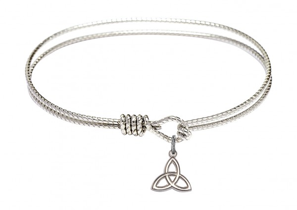 Cable Bangle Bracelet with a Trinity Irish Knot Charm - Silver
