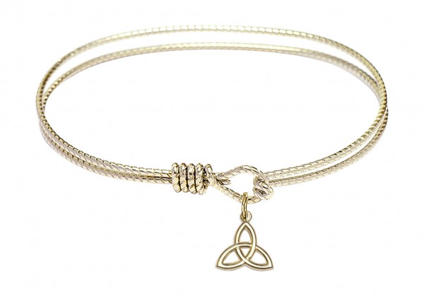Cable Bangle Bracelet with a Trinity Irish Knot Charm - Gold