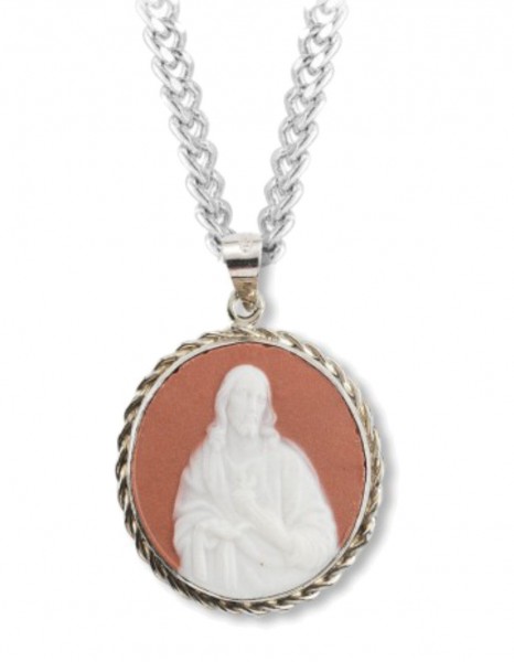 Cameo Necklace with Sacred Heart of Jesus - Pink | Silver