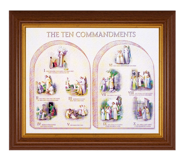 Catholic Ten Commandments 8x10 Textured Artboard Dark Walnut Frame - #112 Frame