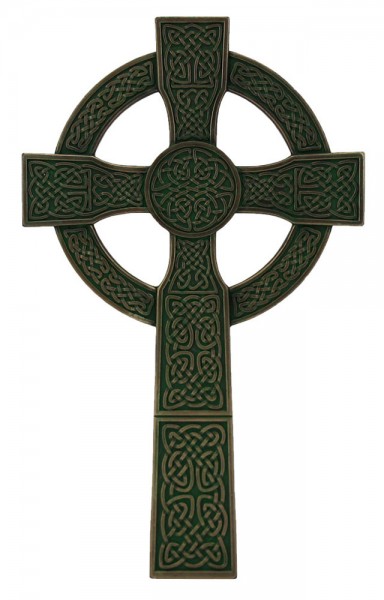 Celtic Cross, Bronzed Resin - 8 inch - Green