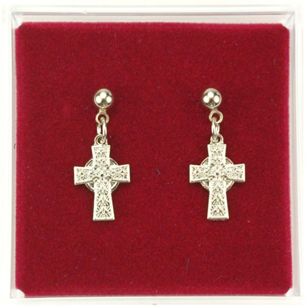 Celtic Cross Dangle Earrings - Silver tone
