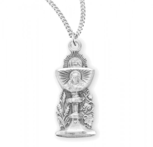 Chalice Figure with Sacred Heart of Jesus Necklace - Sterling Silver