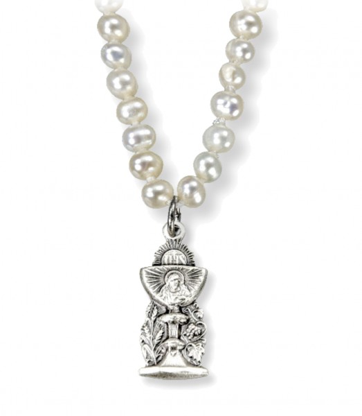 Chalice and Pearls First Communion Necklace - Sterling Silver