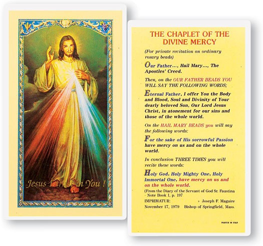 Chaplet of The Divine Mercy Laminated Prayer Card - 1 Prayer Card .99 each