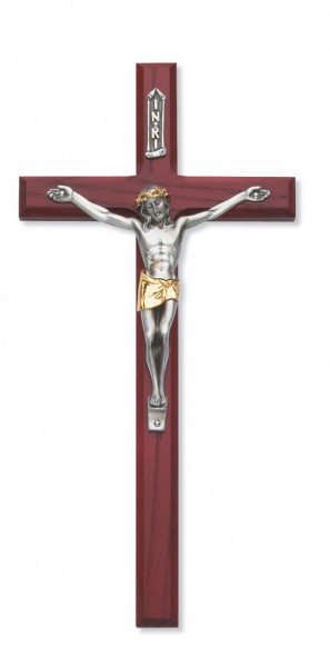 Cherry Wall Crucifix with Two-Tone Corpus, 10 Inch - Brown
