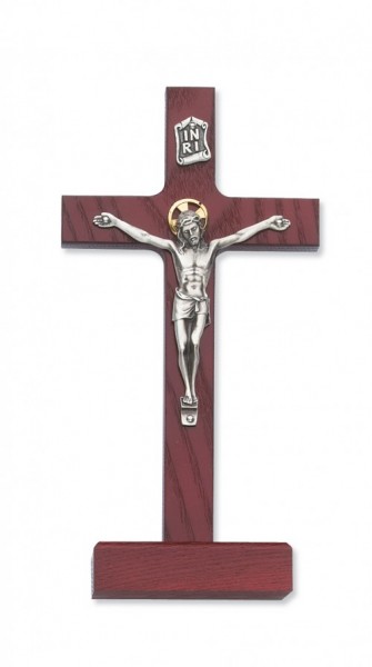 Cherry Wood Standing Crucifix with Two Tone Corpus - 8&quot;H - Cherry Wood