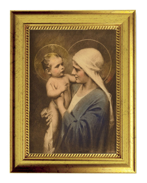Child Jesus and Mary 5x7 Print in Gold-Leaf Frame - Full Color