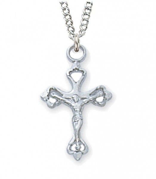 Child Size Heart End Crucifix Necklace - Sterling Silver