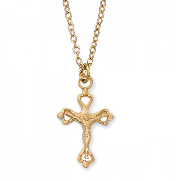 Child Size Heart End Crucifix Necklace - Gold