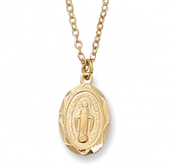 Child Size Oval Gold Plated Miraculous Medal - Gold Tone
