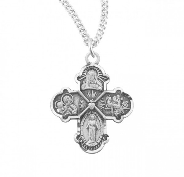 925 Sterling Silver Religious Medal Cross Pendant Necklace for Young Kids 16"