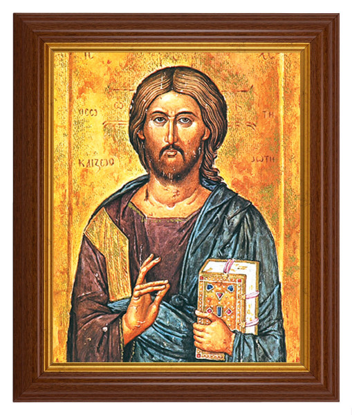 Christ All Knowing Icon 8x10 Textured Artboard Dark Walnut Frame - #112 Frame