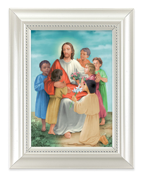 Christ with Children 4x6 Print Pearlized Frame - #118 Frame