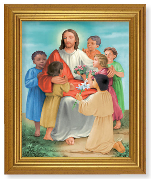 Christ with Children 8x10 Framed Print Under Glass - #110 Frame