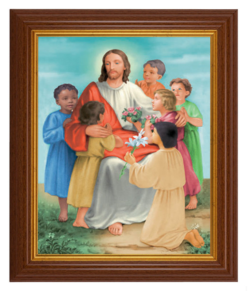 Christ with Children 8x10 Textured Artboard Dark Walnut Frame - #112 Frame