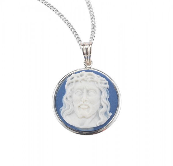 Christ Head Cameo Necklace - Blue | Silver