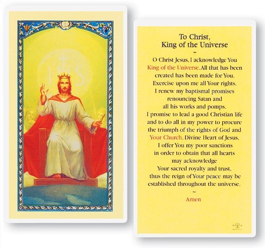 Christ King of The Universe Laminated Prayer Card - 1 Prayer Card .99 each