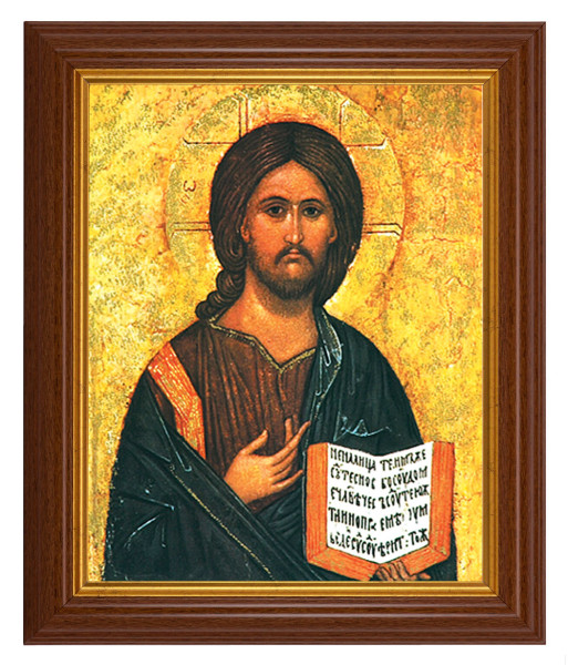 Christ The Teacher Icon 8x10 Textured Artboard Dark Walnut Frame - #112 Frame