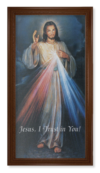 Church Size Divine Mercy Walnut Finish Framed Art - Stretched Canvas