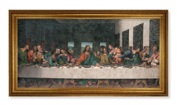 Church Size Last Supper 22x44 Antiqued Frame Print or Canvas - Textured Artboard
