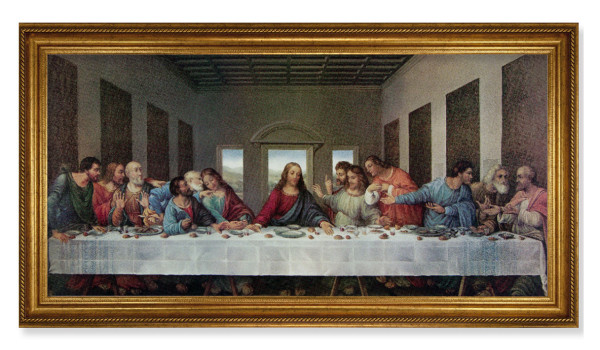 Church Size Last Supper 22x44 Antiqued Frame Print or Canvas - Stretched Canvas