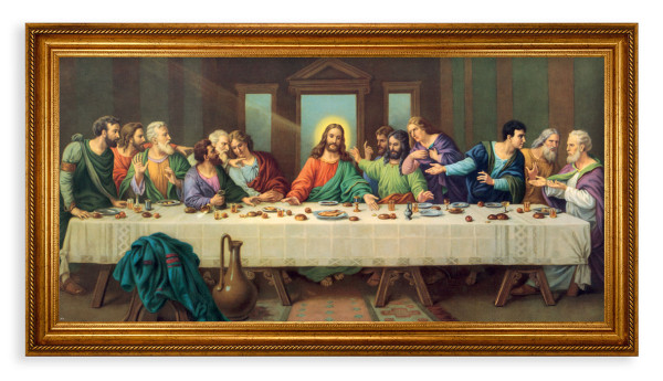 Church Size Last Supper 44x22 Antiqued Frame w Textured Print - Textured Artboard