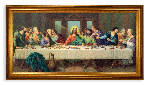 Church Size Last Supper 44x22 Antiqued Frame w Textured Print - Stretched Canvas