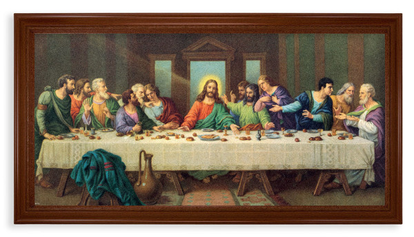 Church Size Last Supper Walnut Finish Framed Art - Stretched Canvas